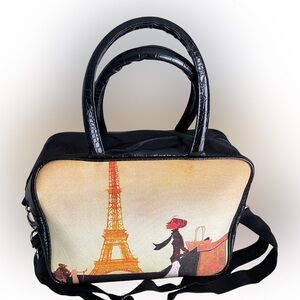 Travel Tote Satchel Bag with Parisian Eiffel Tower Design 12.5”x9”x4